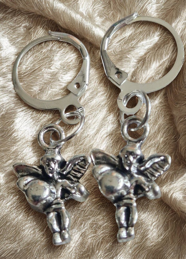 Boucles d'oreilles acier motif ange argenté