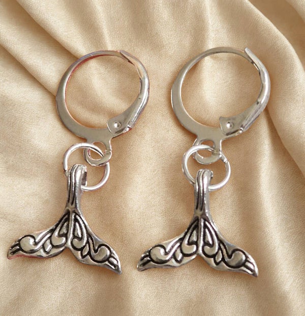 Boucles d'oreilles acier motif anneau queue sirène argenté