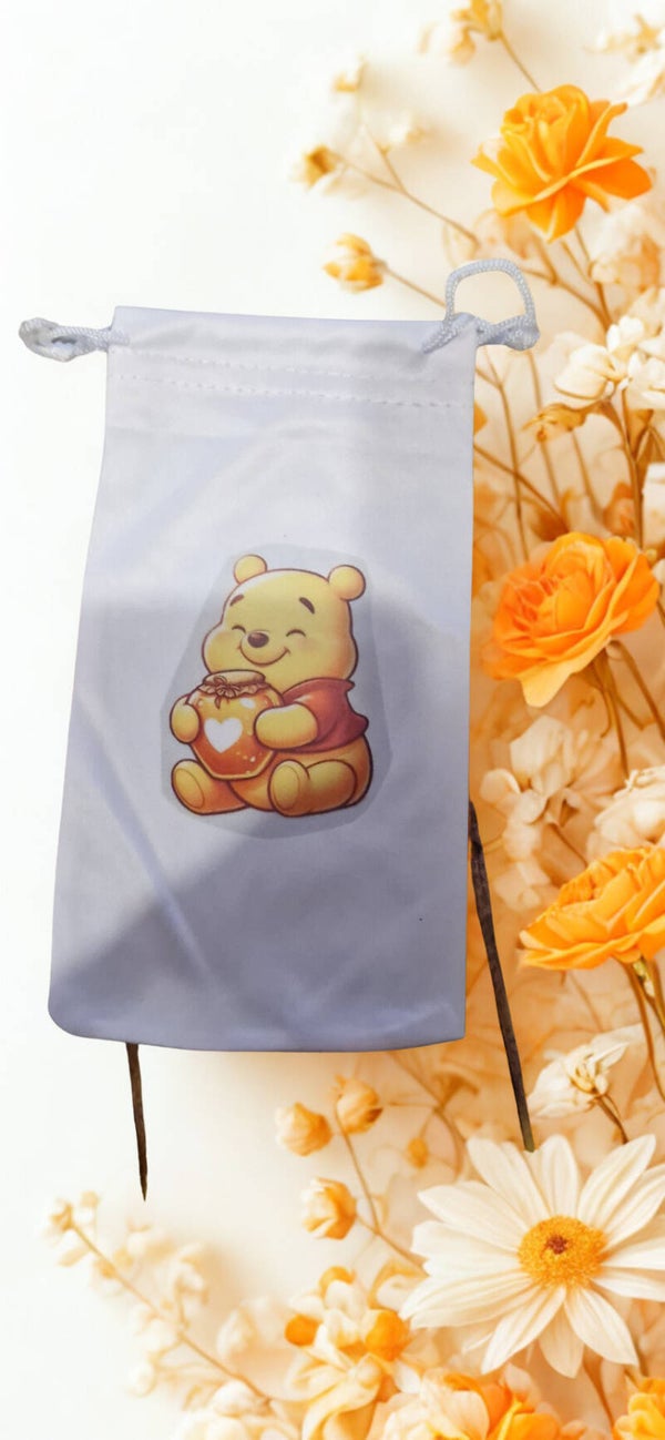 Étui/pochette  microfibré pour lunette, stylo, bijoux motif Ourson jaune