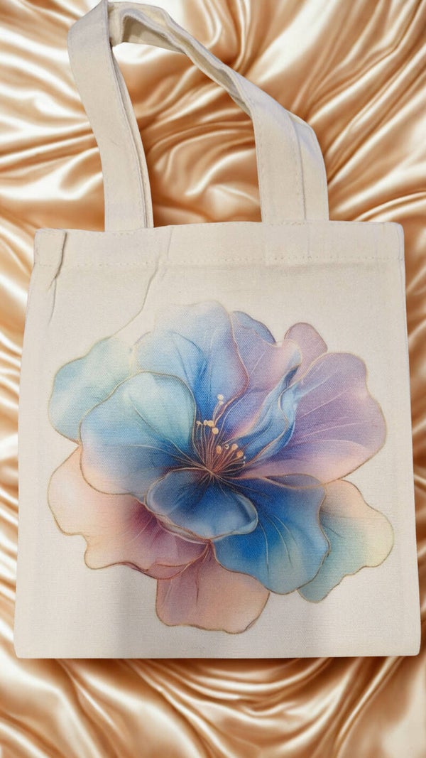 Sac tissu coton crème imprimé motif fleur pastel