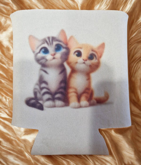 Pochette pour canette/bouteille d'eau motif  couple chat gris et marron modèle 4