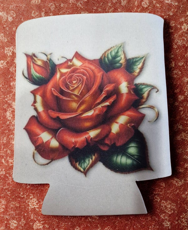 Pochette pour canette/bouteille d'eau motif  rose rouge