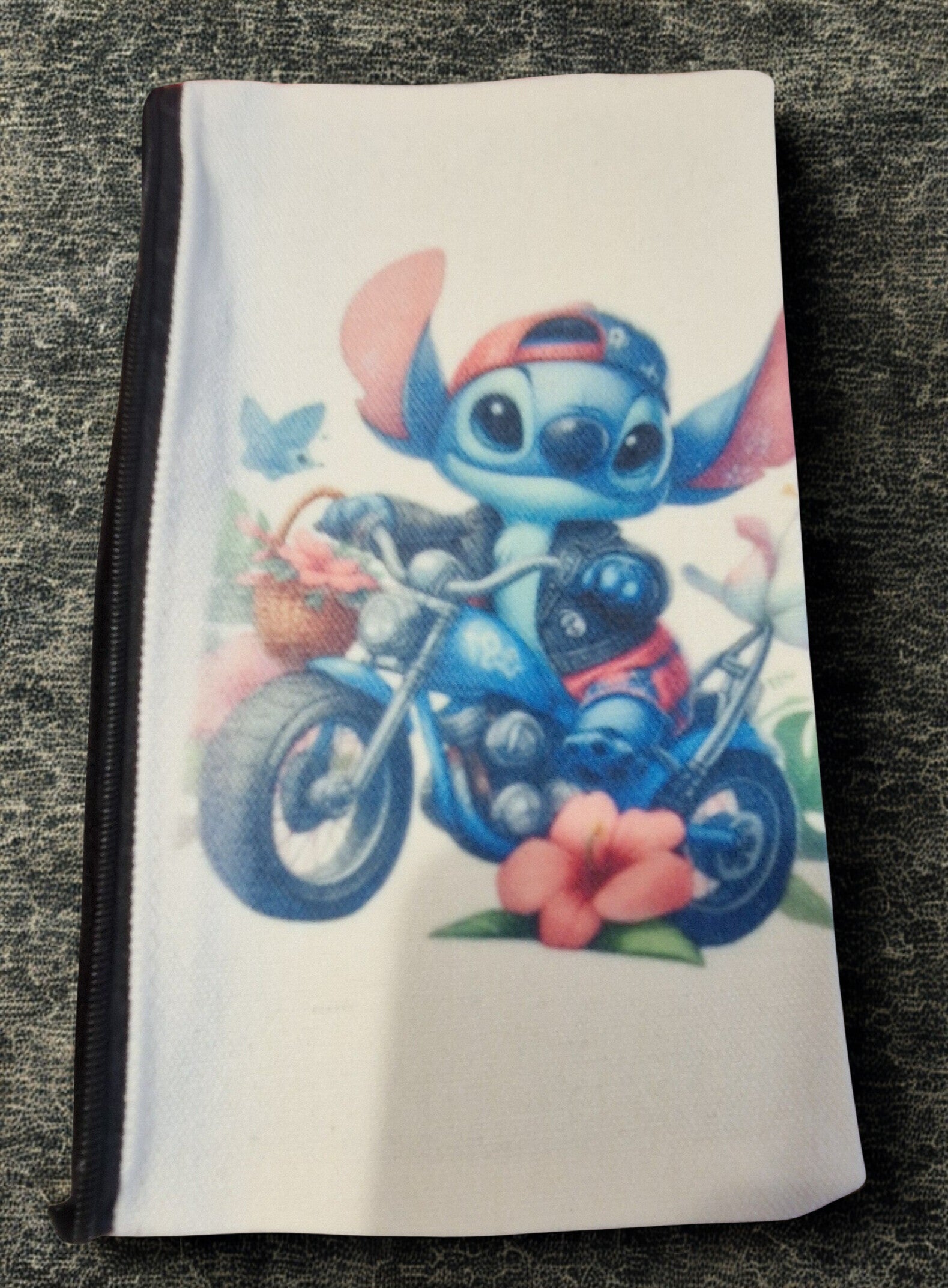 Pochette/ trousse tissu motif stich moto