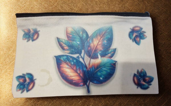 Pochette/ trousse tissu coton motif feuilles
