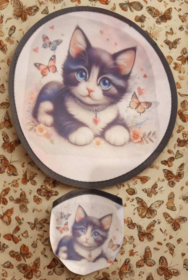 Éventail pliable ide poche imprimé chat et papillon