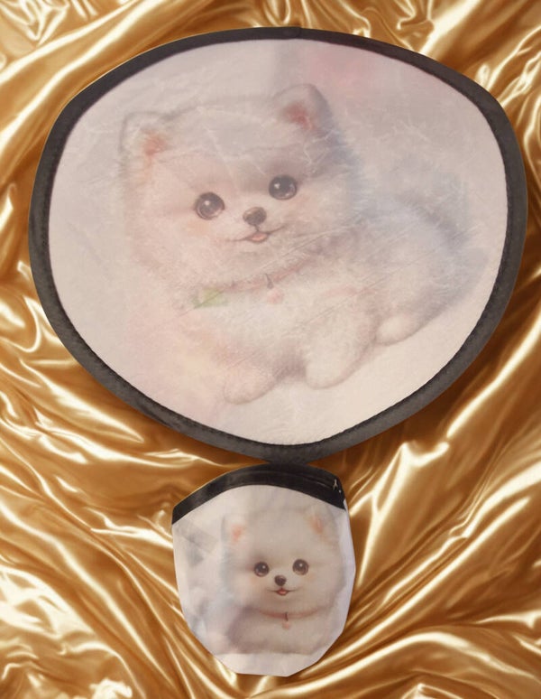 Éventail pliable ide poche imprimé chien blanc