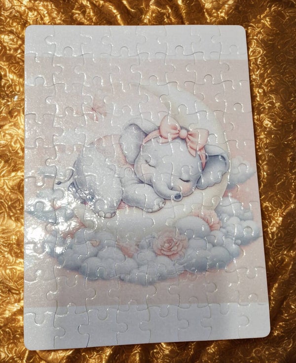 Puzzle en bois cartonné pièces détachées imprimé éléphant