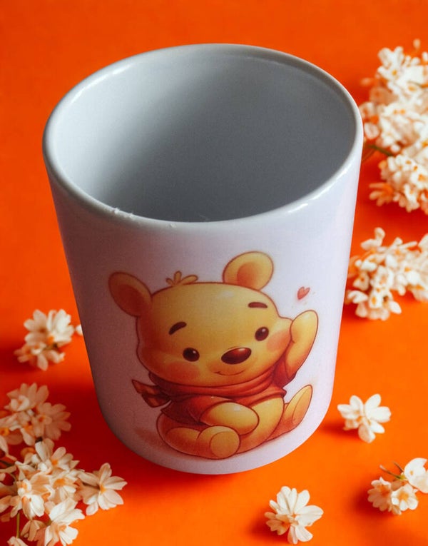 Tasse en céramique blanche motif Ourson jaune avec pot de miel