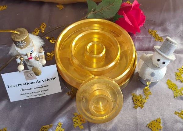 Lot bougeoir rond en résine, couleur doré