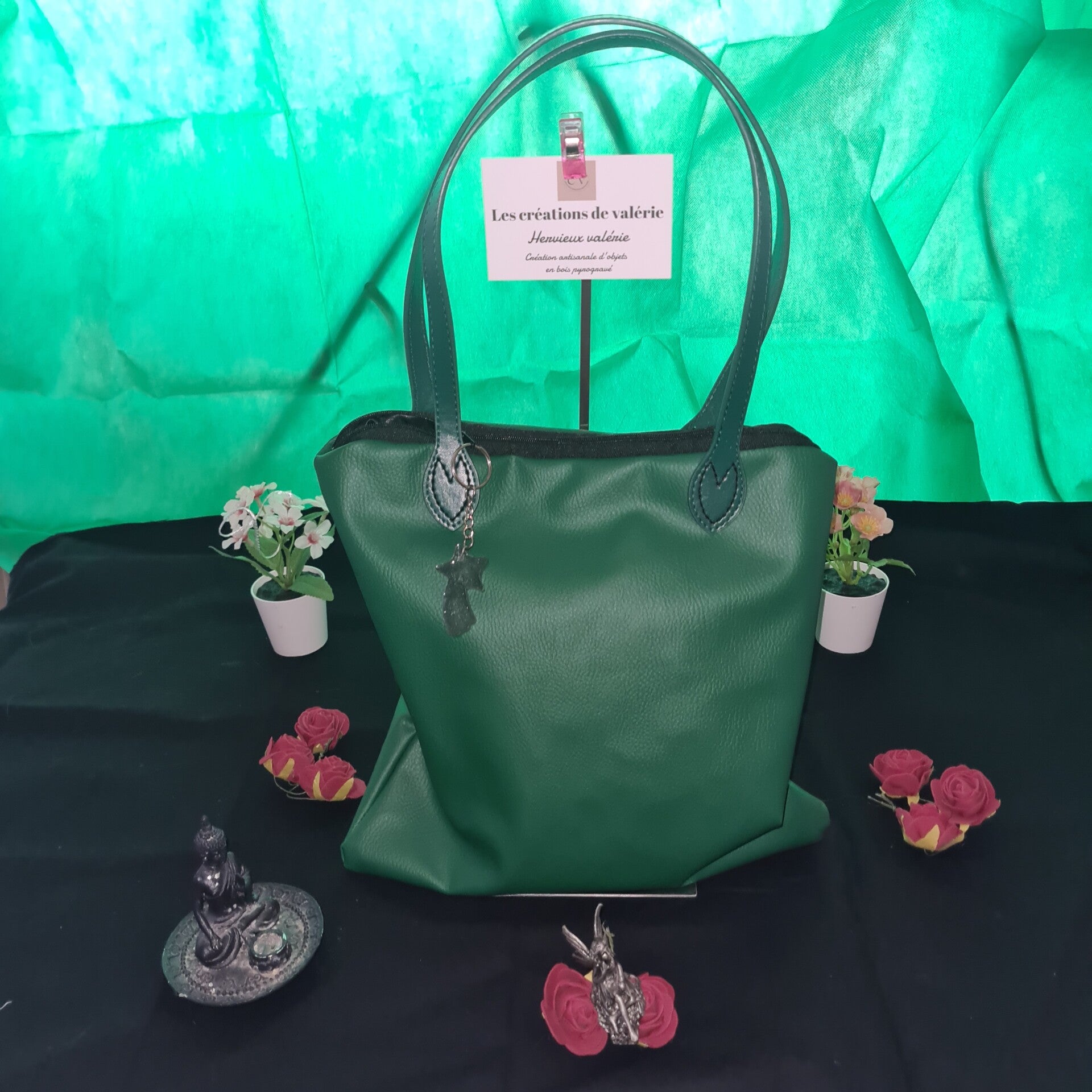 Sac simili cuir vert avec lanière double verte simili cuir