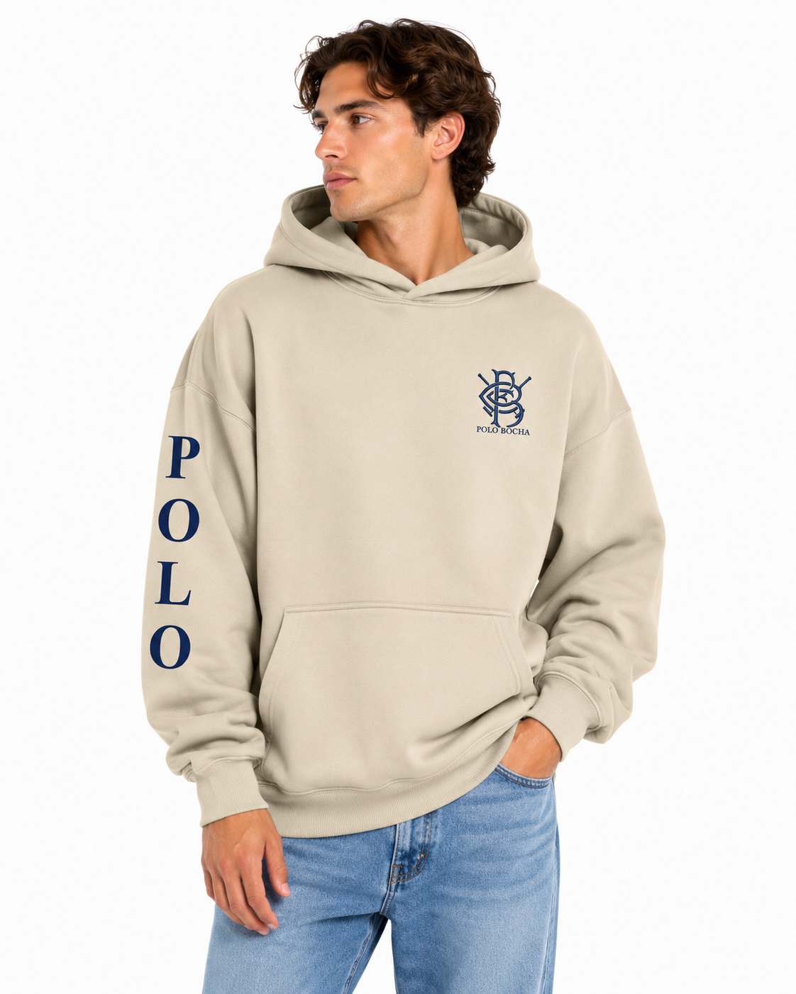 SUDADERA OVERSIZE UNISEX BEIGE RIDER P B TEAM