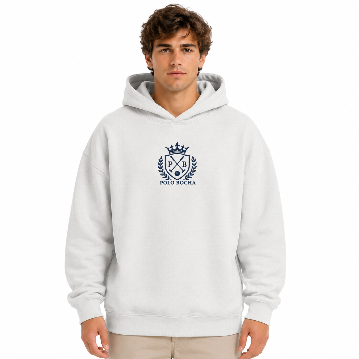 SUDADERA OVERSIZE UNISEX WHITE EQUESTRIAN TEAM P B