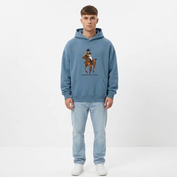 SUDADERA OVERSIZE UNISEX AZULT BEAR ON HORSE