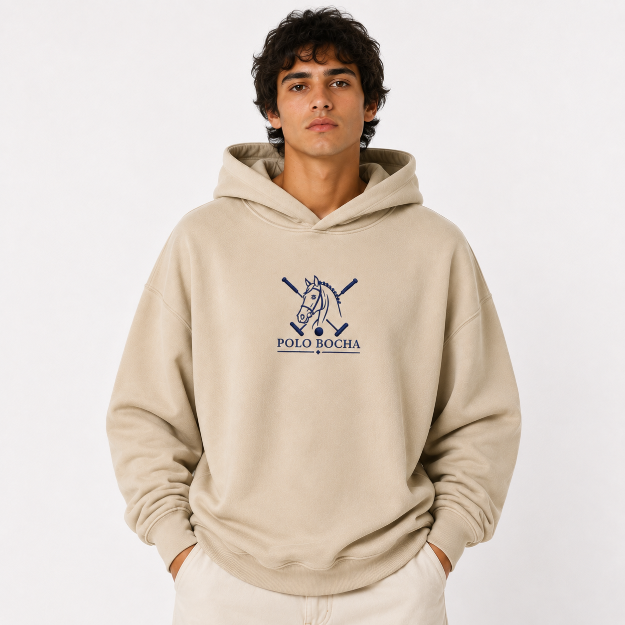 SUDADERA OVERSIZE UNISEX BEIGE HORSE STICKS