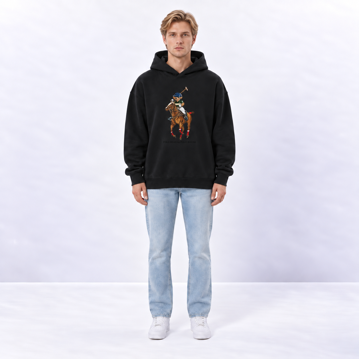 SUDADERA OVERSIZE UNISEX NEGRO BEAR ON HORSE