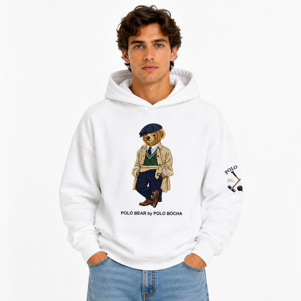 SUDADERA OVERSIZE UNISEX WHITE TRENCH COAT BEAR