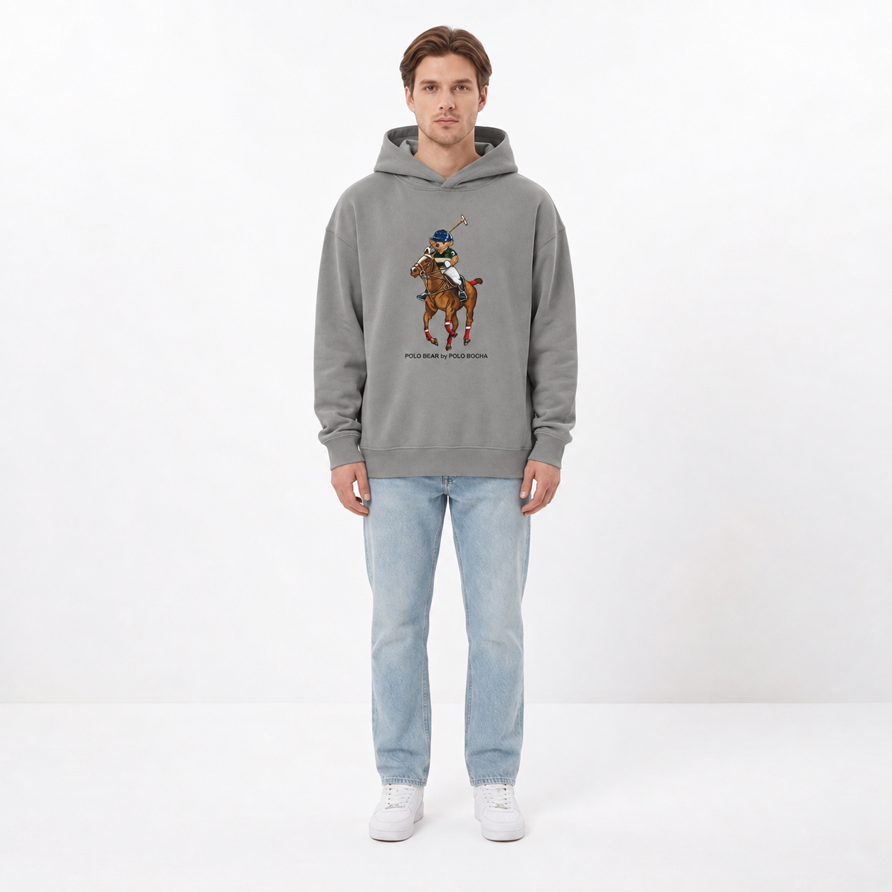 SUDADERA OVERSIZE UNISEX GRISM BEAR ON HORSE