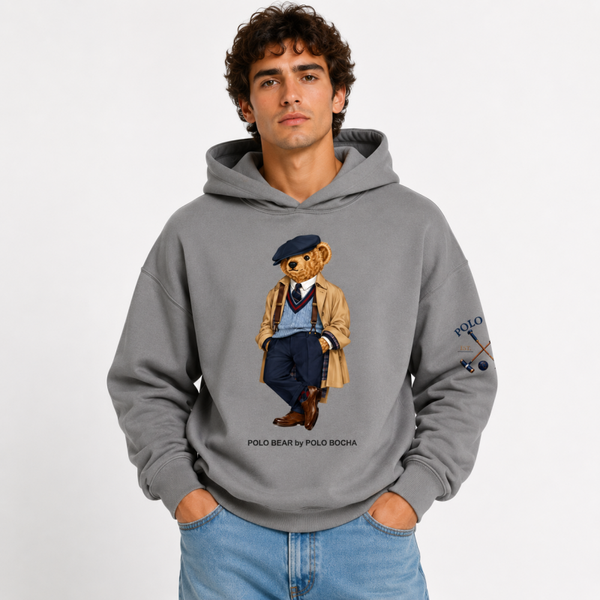 SUDADERA OVERSIZE UNISEX GRIS TRENCH COAT BEAR
