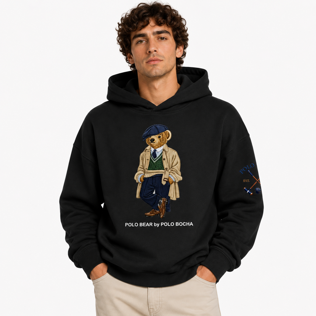 SUDADERA OVERSIZE UNISEX BLACK TRENCH COAT BEAR