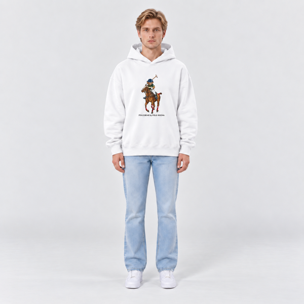 SUDADERA OVERSIZE UNISEX WHITE BEAR ON HORSE
