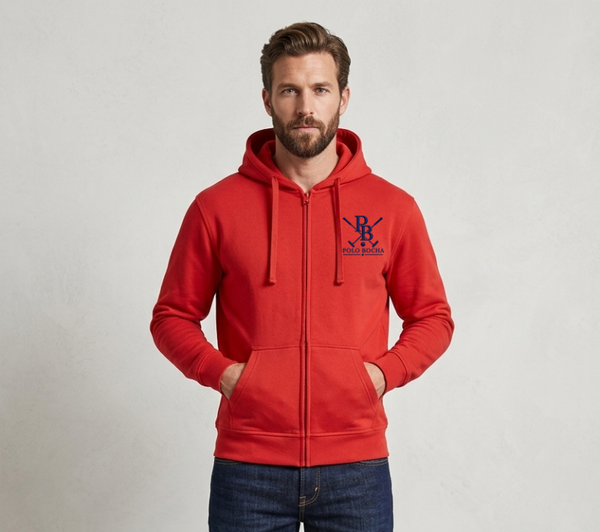 HOODIES ROJO CABALLERO CREMALLERA UNISEX POLO X BOCHA