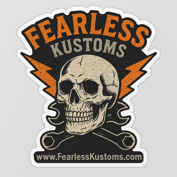 Kool Vintage Fearless Kustoms Sticker with Skull 4x4 Inch