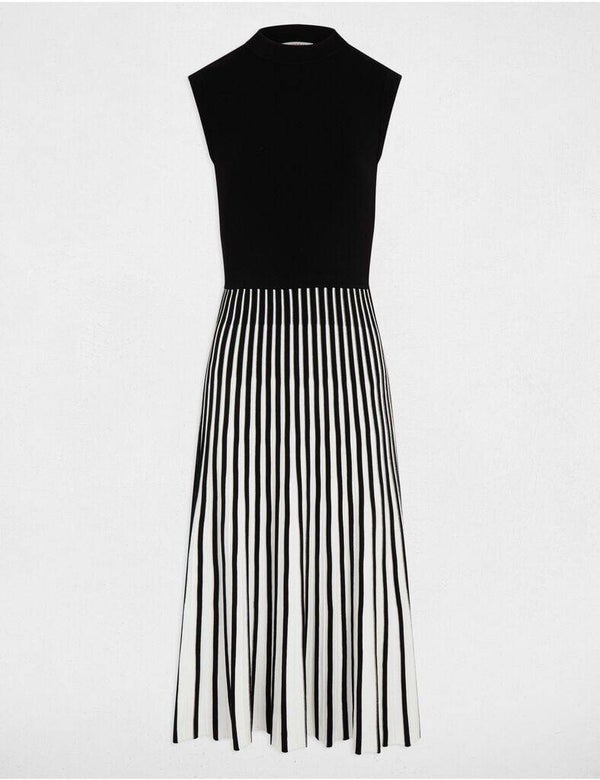 Robe tricot trapèze plissée noir femme