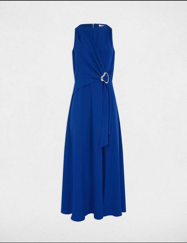 Robe longue évasée fluide bleu électrique femme