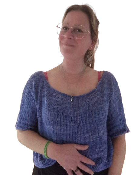 T-shirt “Olivia” – handgebreid van 100% biologisch katoen (maat L)