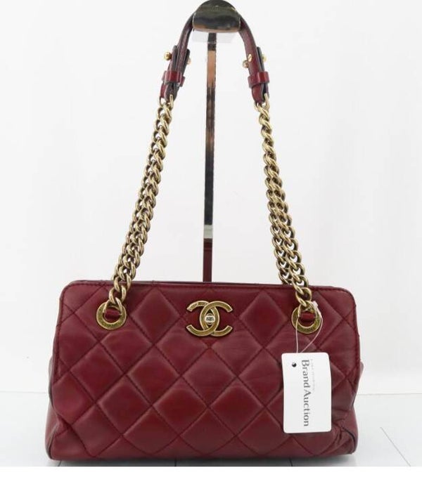 Chanel Burgundy Quilted Leather Shoulder Bag Authentic Classic