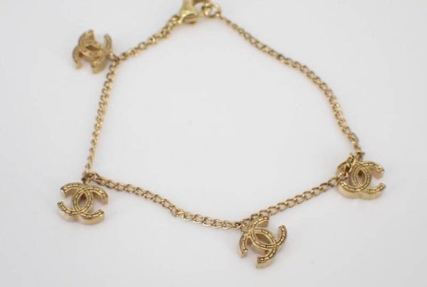 Chanel Gold-Tone CC Logo Charm Bracelet Authentic Vintage Made in France