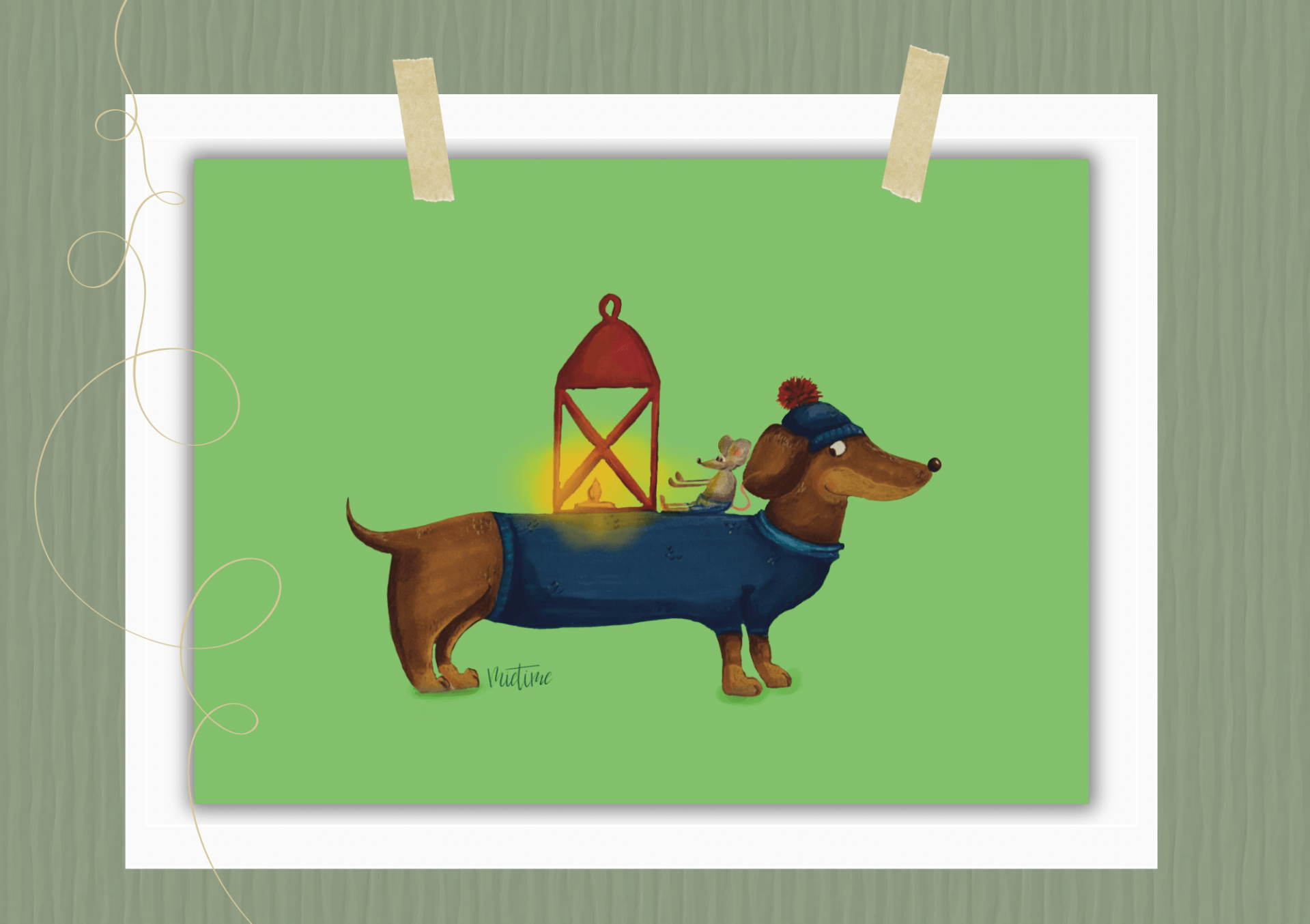Hond met lantaarn en muisje