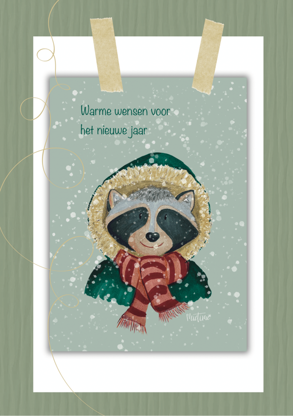 Wasbeer in de sneeuw