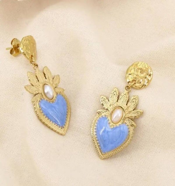 Boucles d oreilles Ex Voto coeur d' Azur ou d' Ailleurs ....