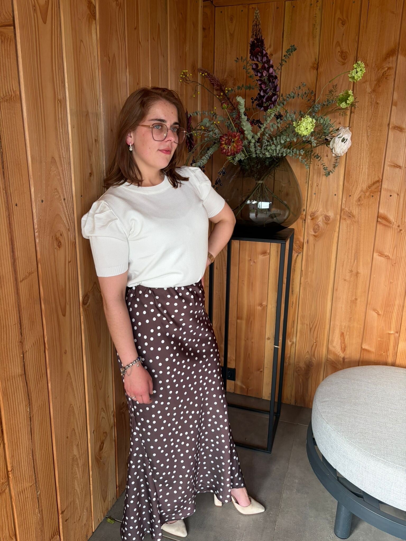 Crème Top met Pofmouwen