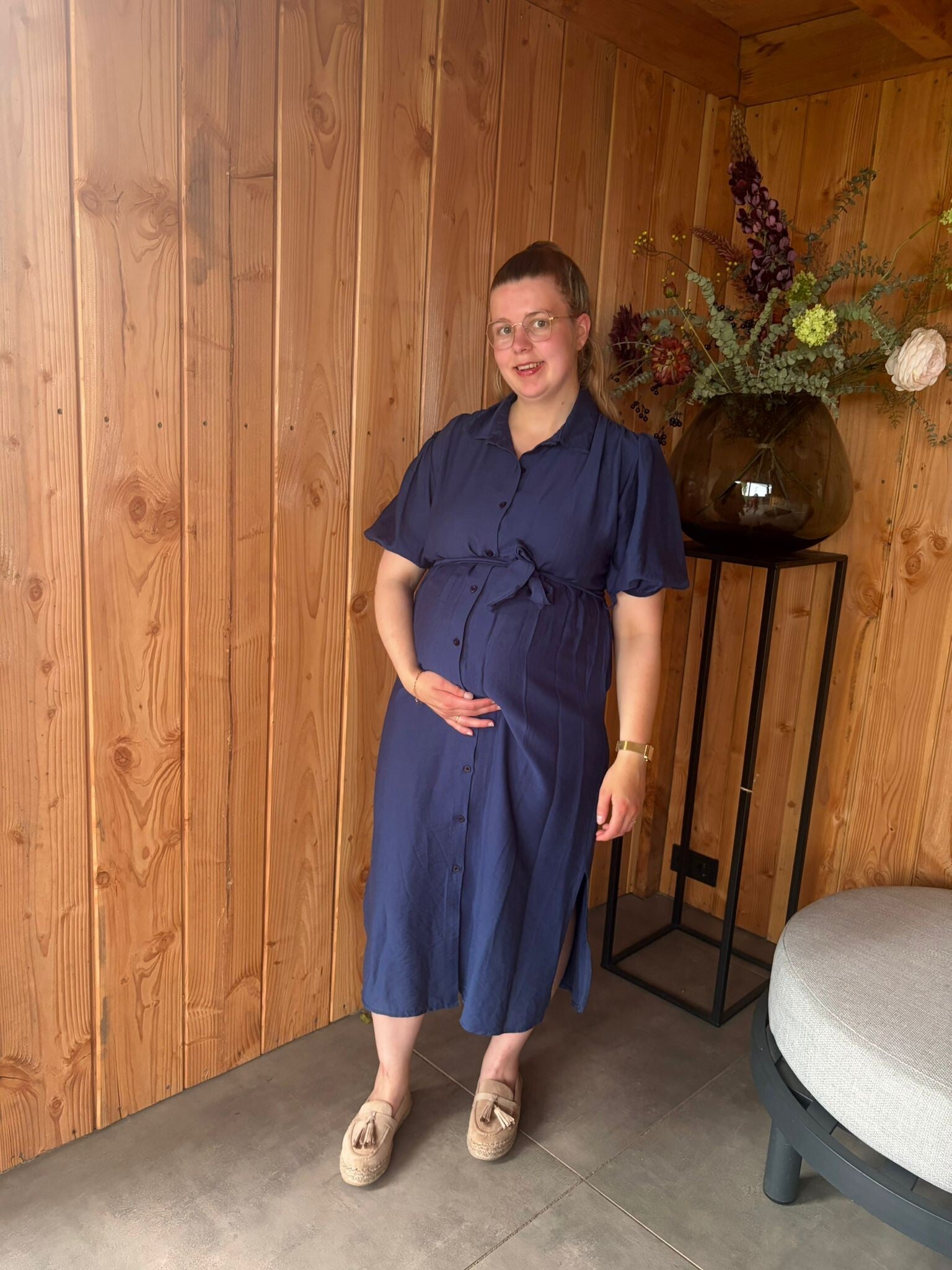 Donkerblauwe Jurk met Strikdetail