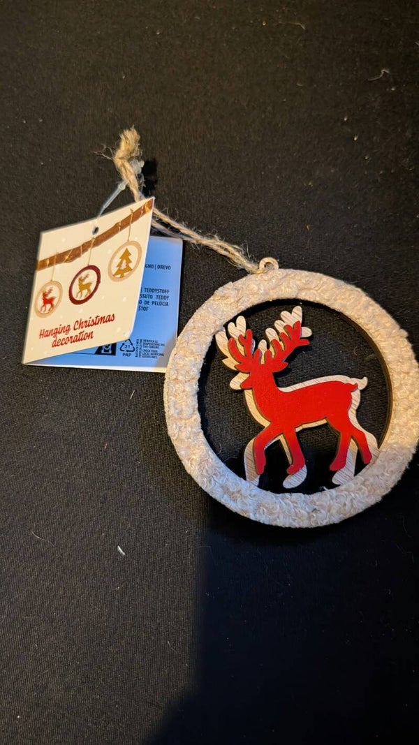 Houten kersthanger met imitatiebont