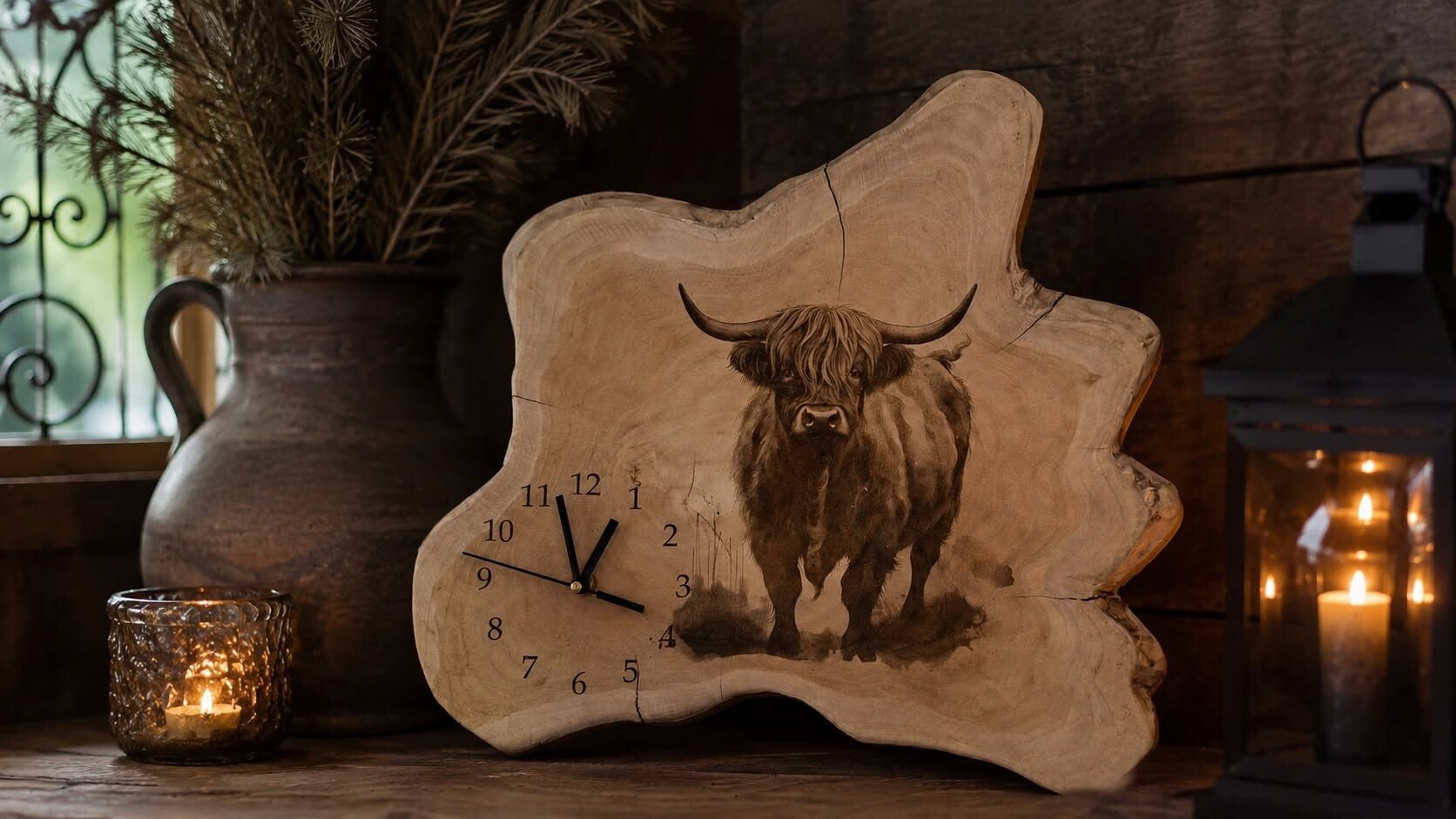 Wandklok Schotse Hooglander – 37 x 35 cm