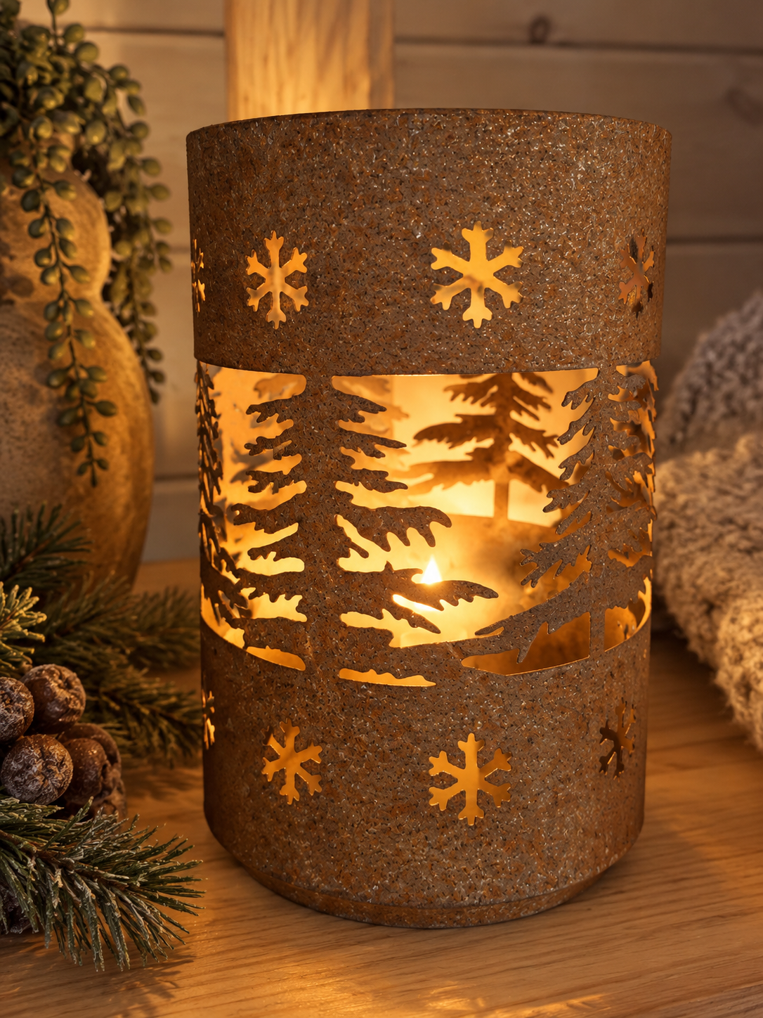 Sfeervolle roestkleurige windlicht – 19 cm hoog