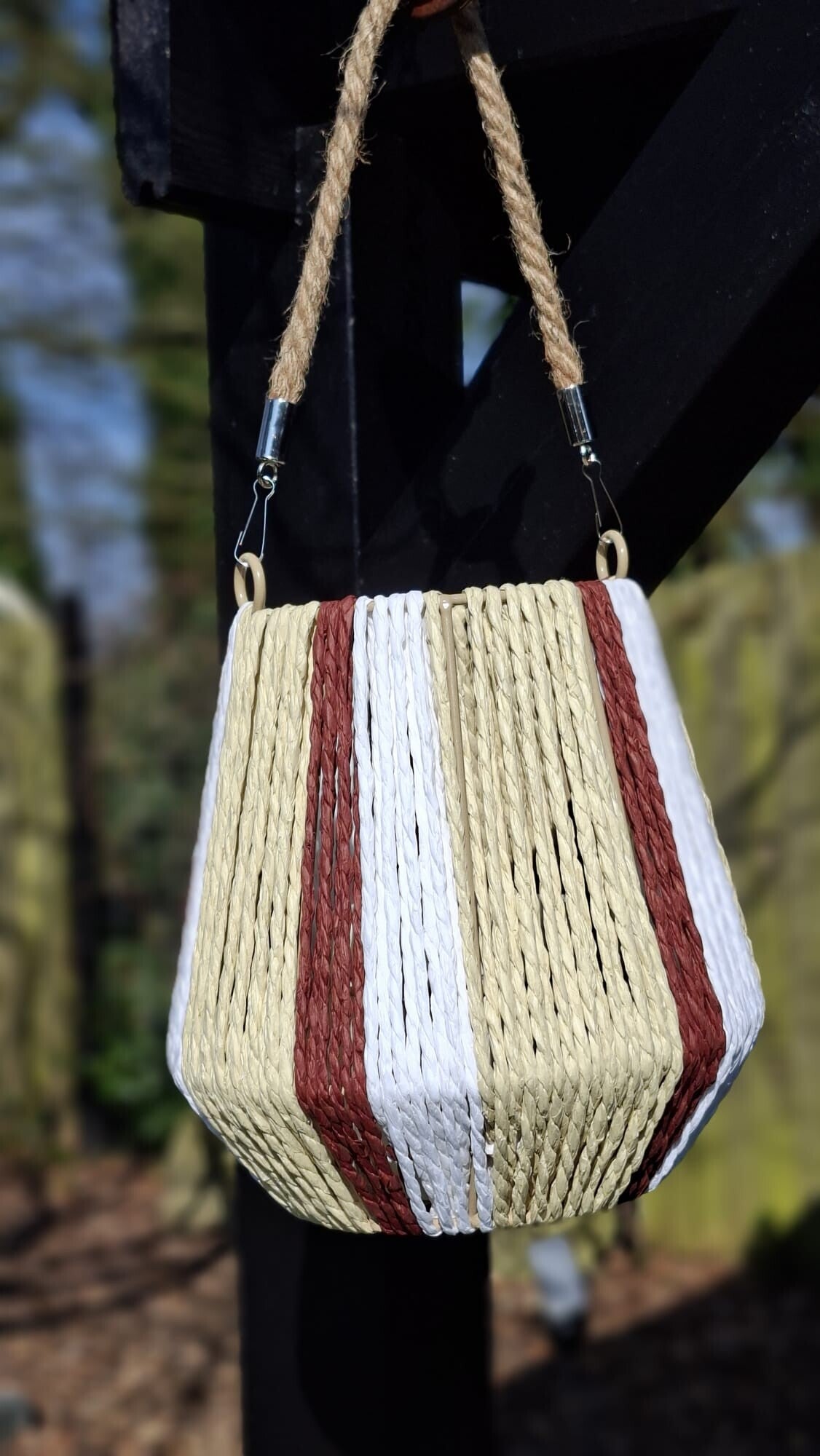 Lantern round paper rope with glass