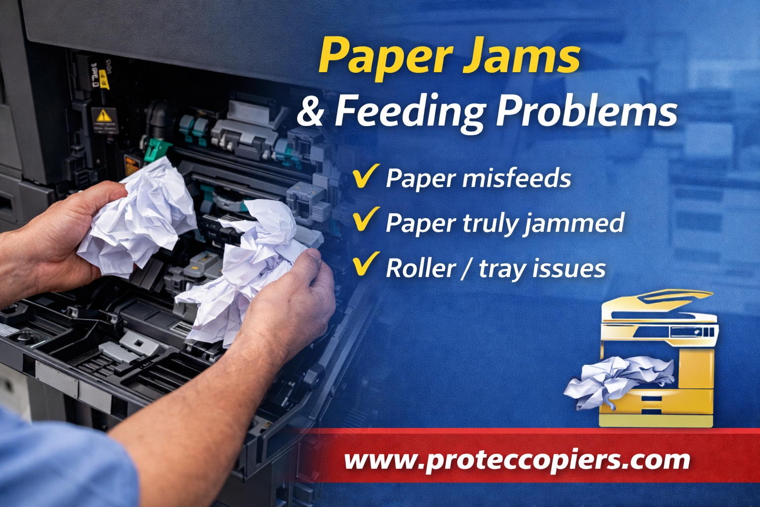 common problems for copier is paper jams and feed problems
