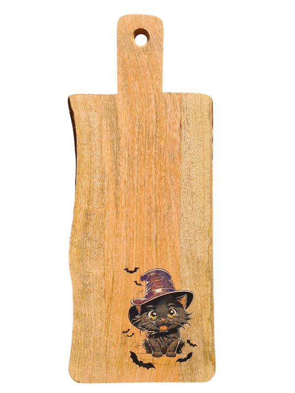Serveerplank kat met heksenhoed