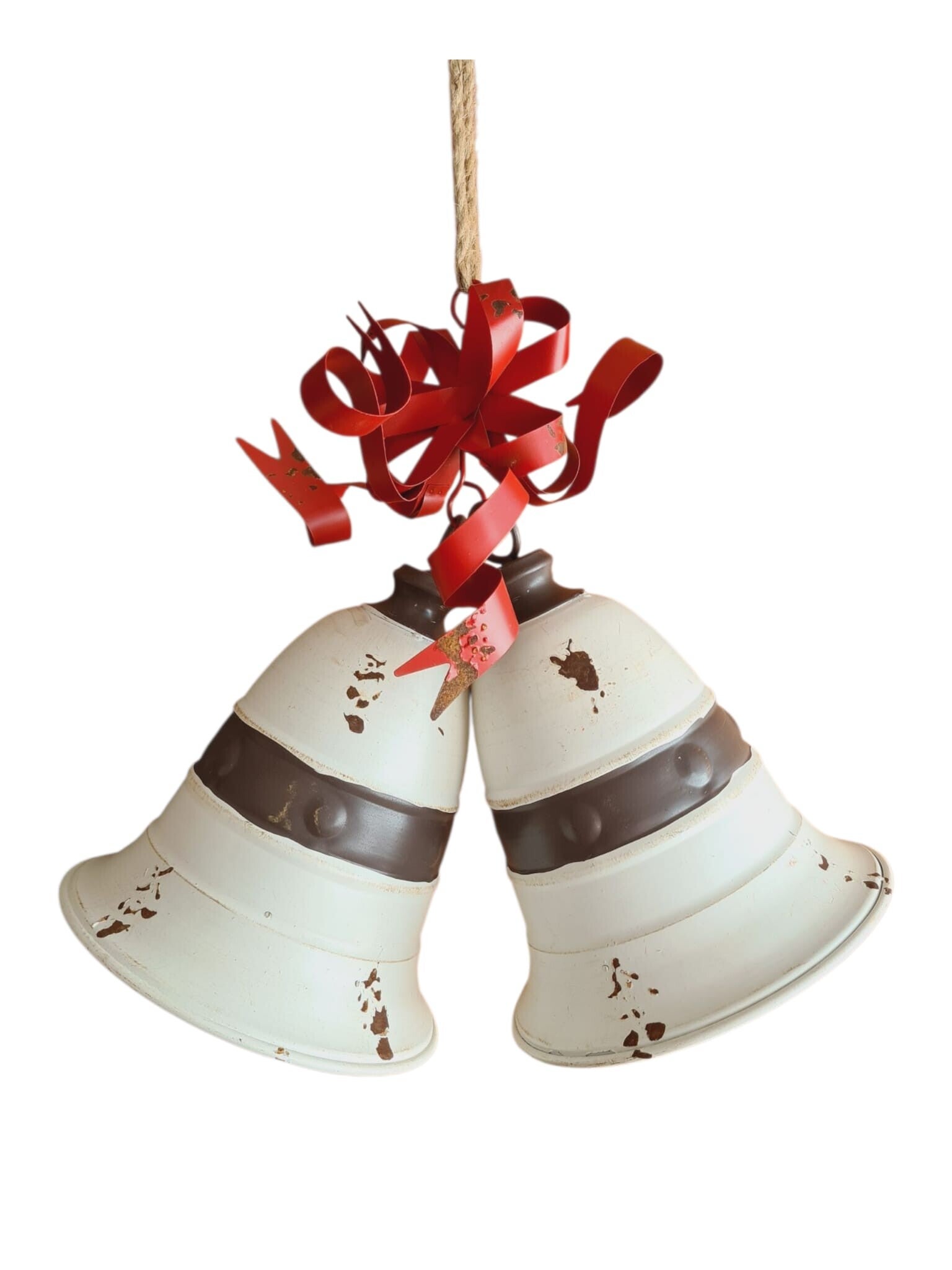 Vintage metalen kerstklokken crème