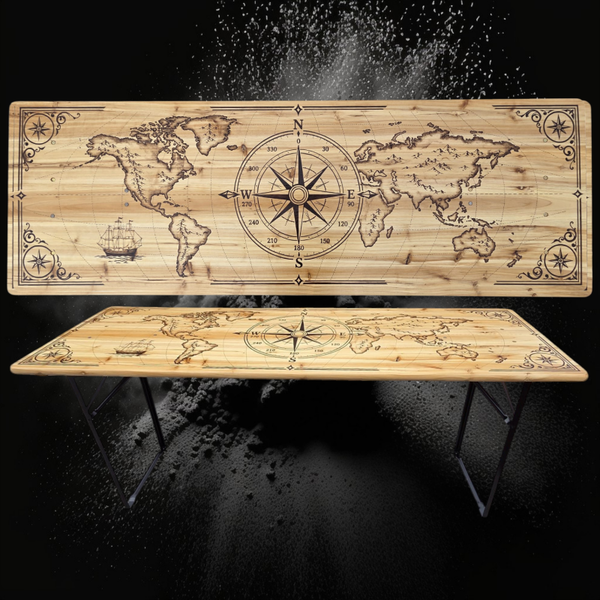 Wereldkaart Partytafel  handgebrand