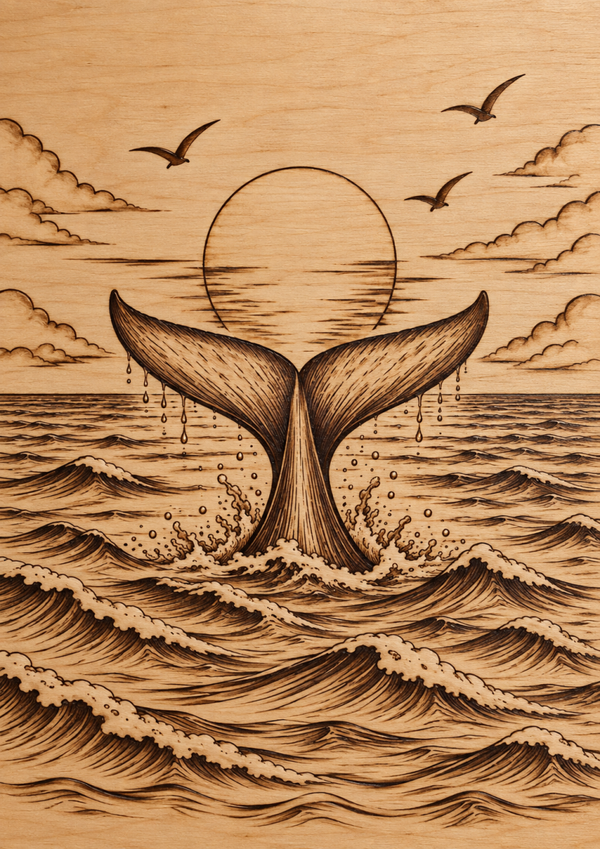 Pyrografie Project – Walvisstaart boven zee beginner/ beginner+