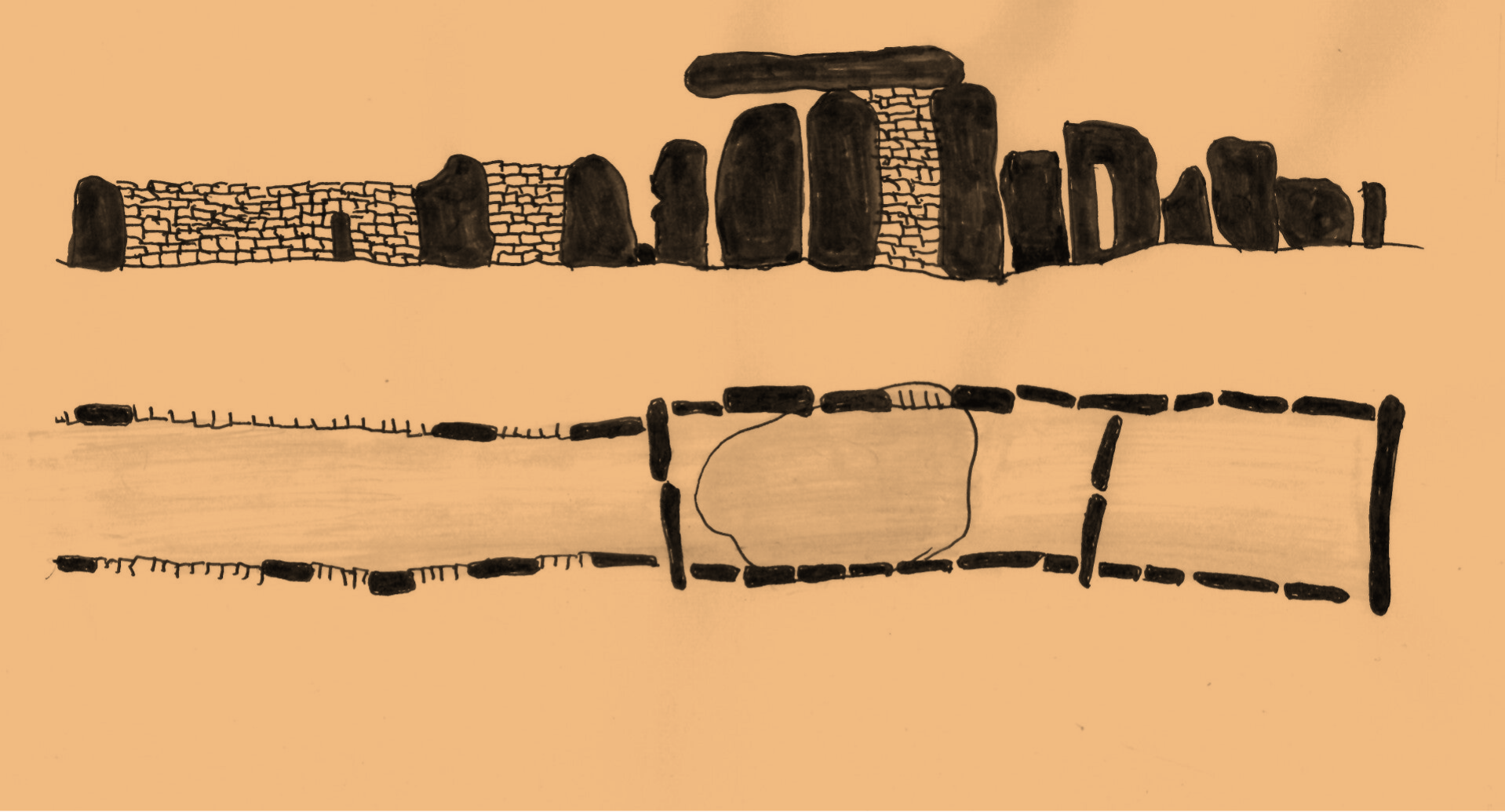 Plan et élévation du dolmen du Palet de Roland, Pépieux (Aude)