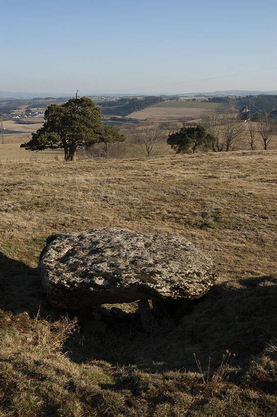 Dolmen de Mons en position dominante au rebord du plateau (Cantal)