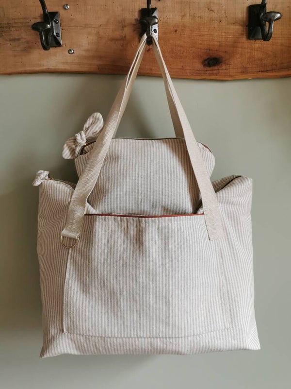 Sac à langer Cabas rayé beige