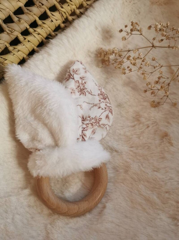 Anneau de dentition - feuille vieux rose