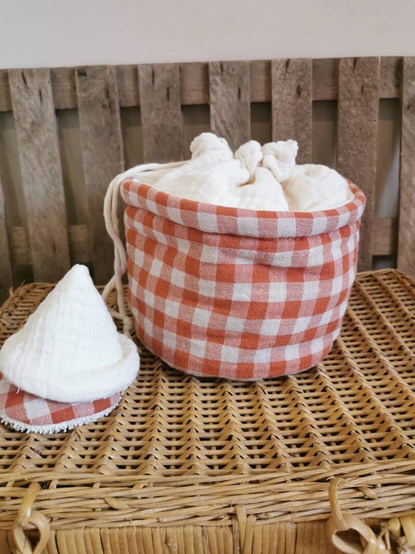 Panière pochon - carreaux rouille